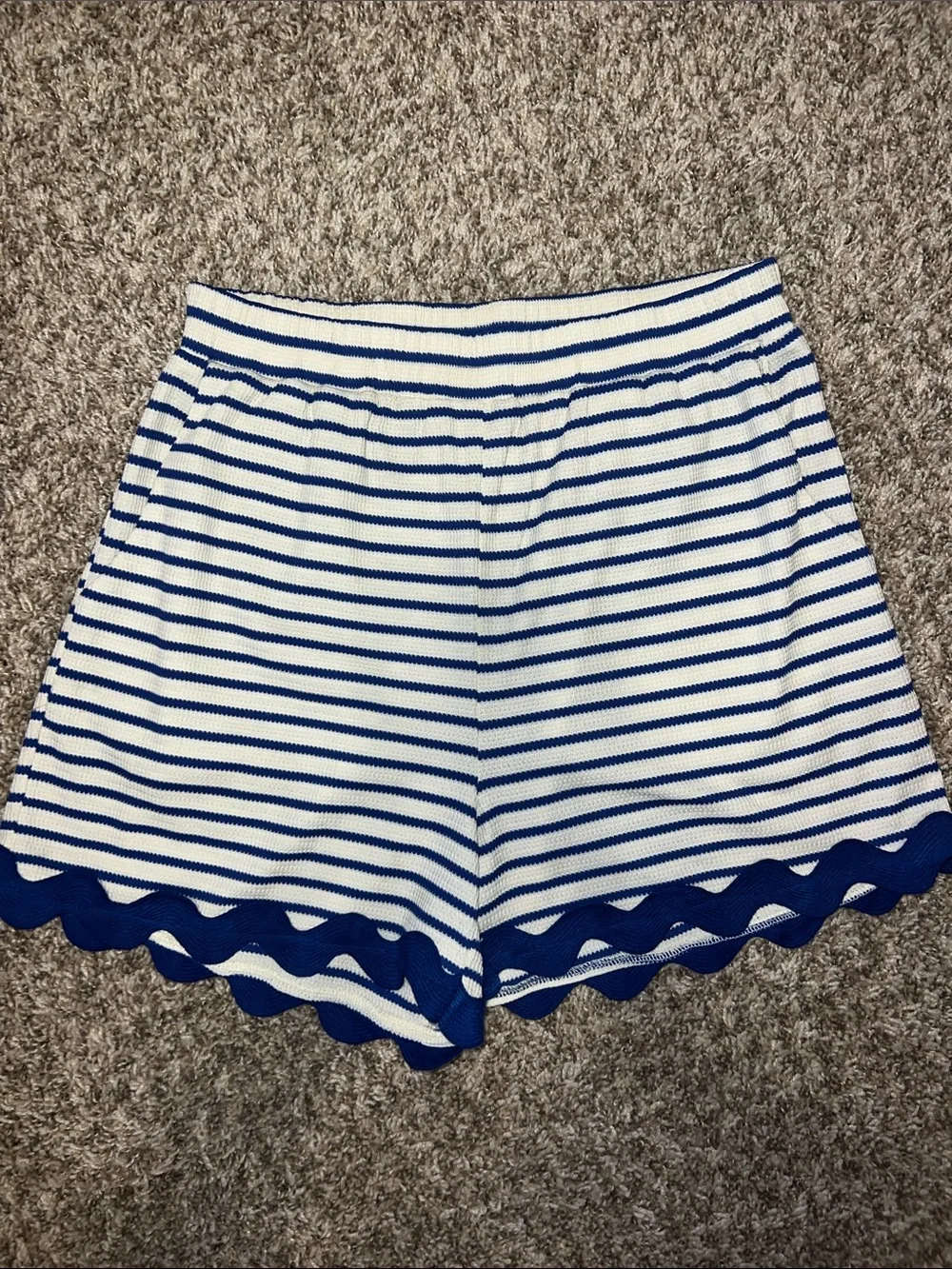 Entro Royal Blue & White Striped Elastic Shorts with Ric Rac Scalloped Hem CUTE! - Picture 1 of 11